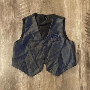 black silver pinstripe shimmer vest with blue accent handkerchief